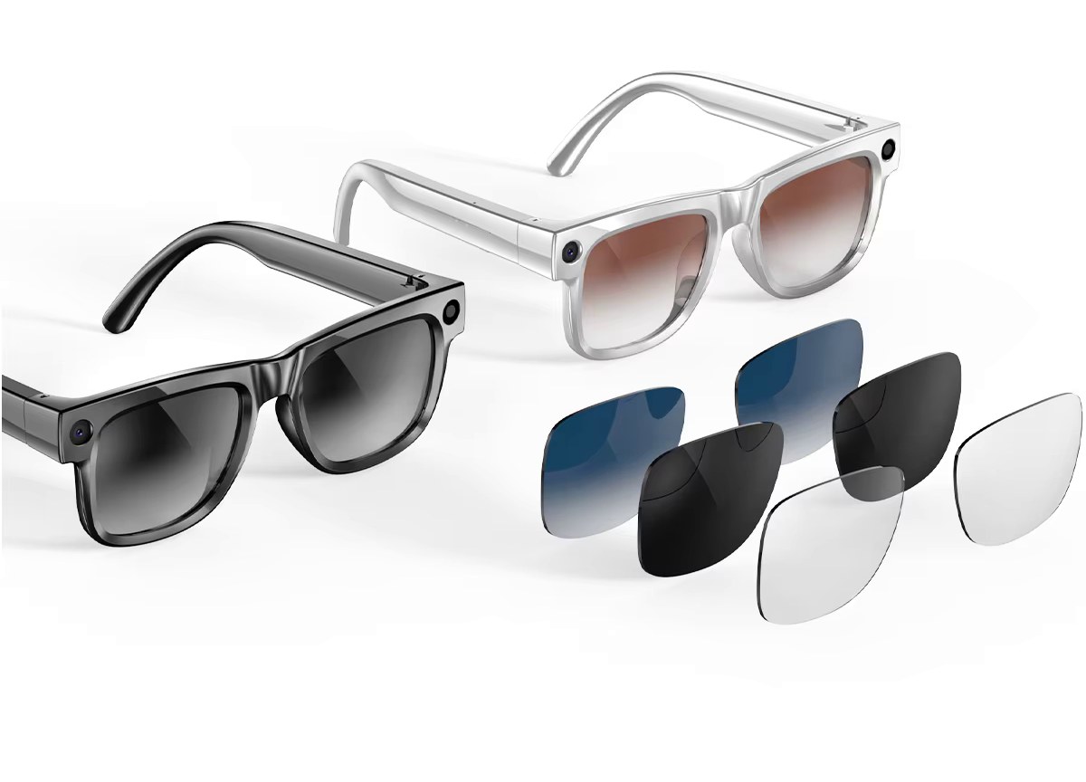 Black and clear AG19 frames displayed with interchangeable lens tints